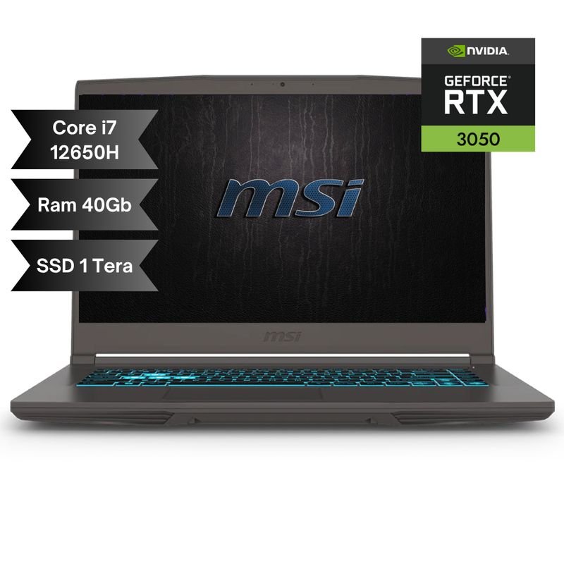 MSI - PORTATIL MSI GAMER INTEL CORE I7 12650H - RAM 40GB SSD -1TERA - VIDEO RTX 3050 4GB
