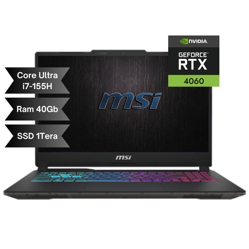 MSI - PORTATIL MSI - INTEL ULTRA 7 155H - RAM 40GB DDR5 - SSD 1TERA - 15.6 - VIDEO RTX 4060 8GB