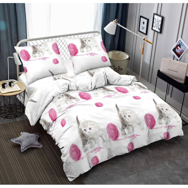 SIRENITAS - Juego de sabanas Cama King Blanco Gatos