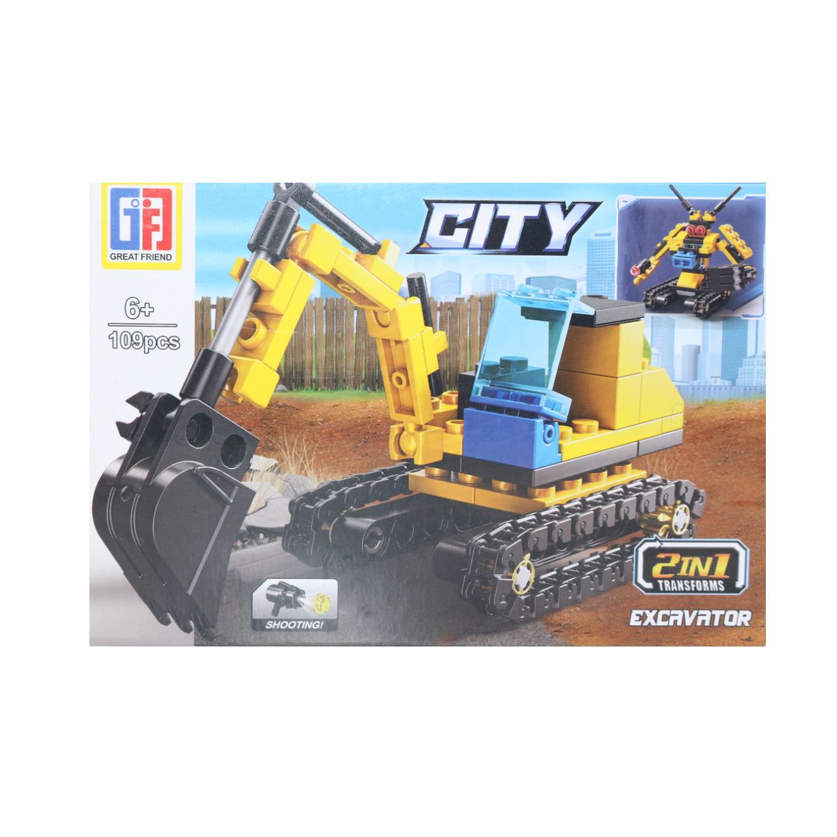 JUGUETELANDIA - Juego De Bloques Retroexcavadora 109 Piezas Caja