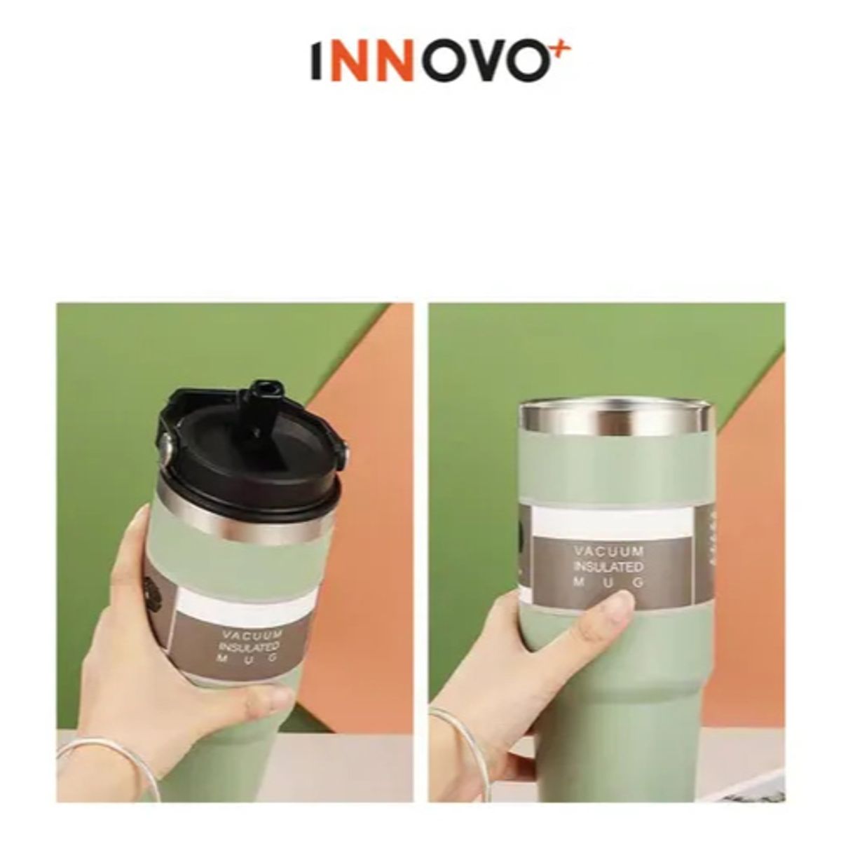 INNOVA - Termo Botella Manija Superior Acero Inoxidable Calor Frío 900 Ml Verde