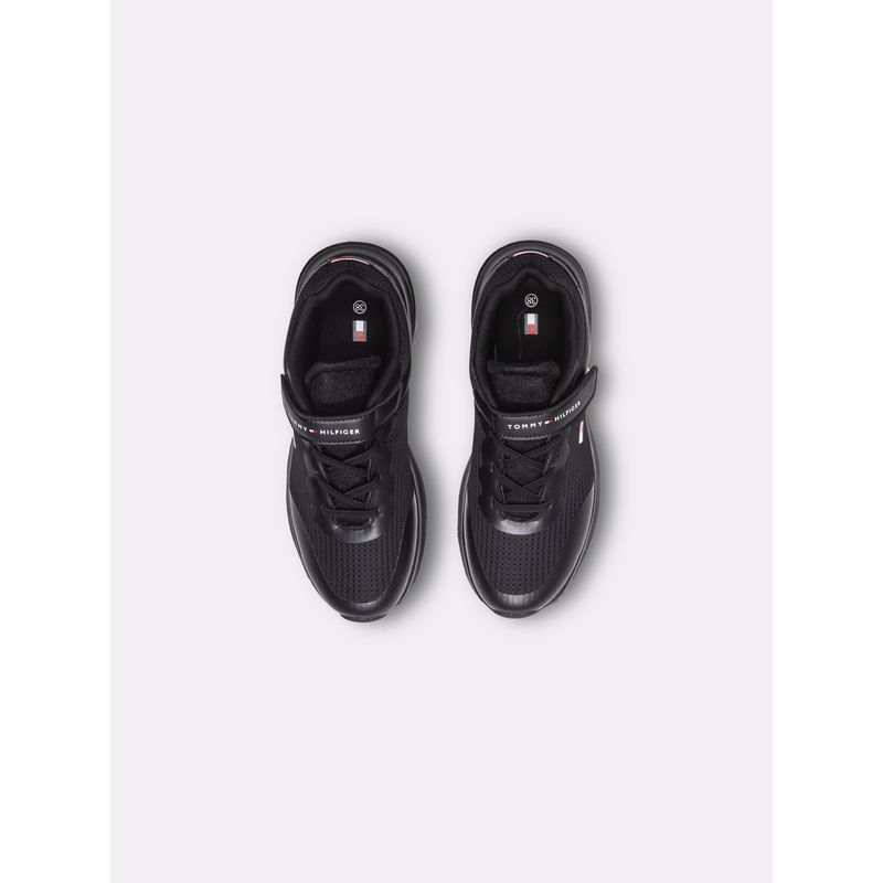 TOMMY HILFIGER - Tenis negro de corte bajo con velcro y cordones Tommy Hilfiger