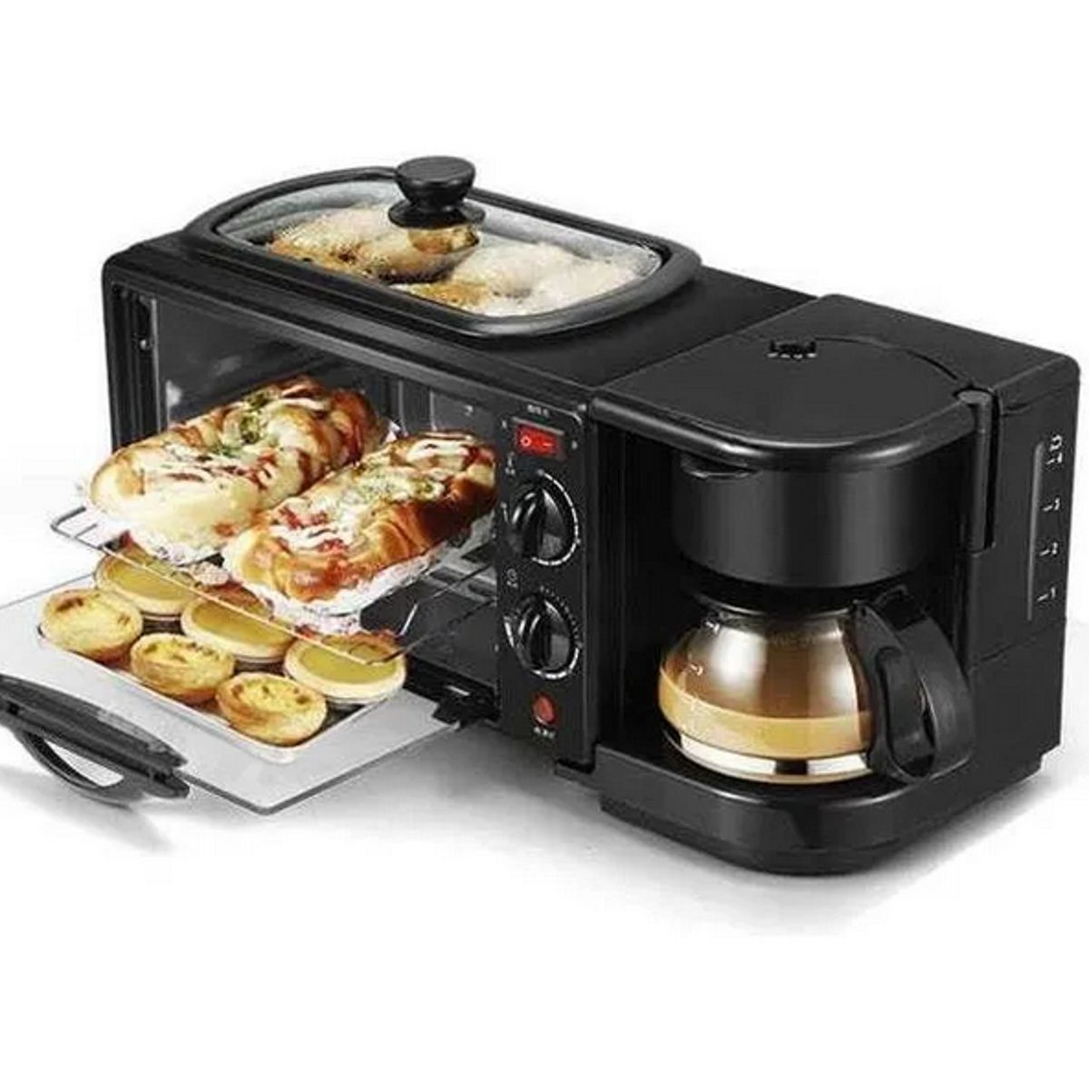 GENERICO - Horno Eléctrico Tostador Cafetera Parrilla 3 En 1