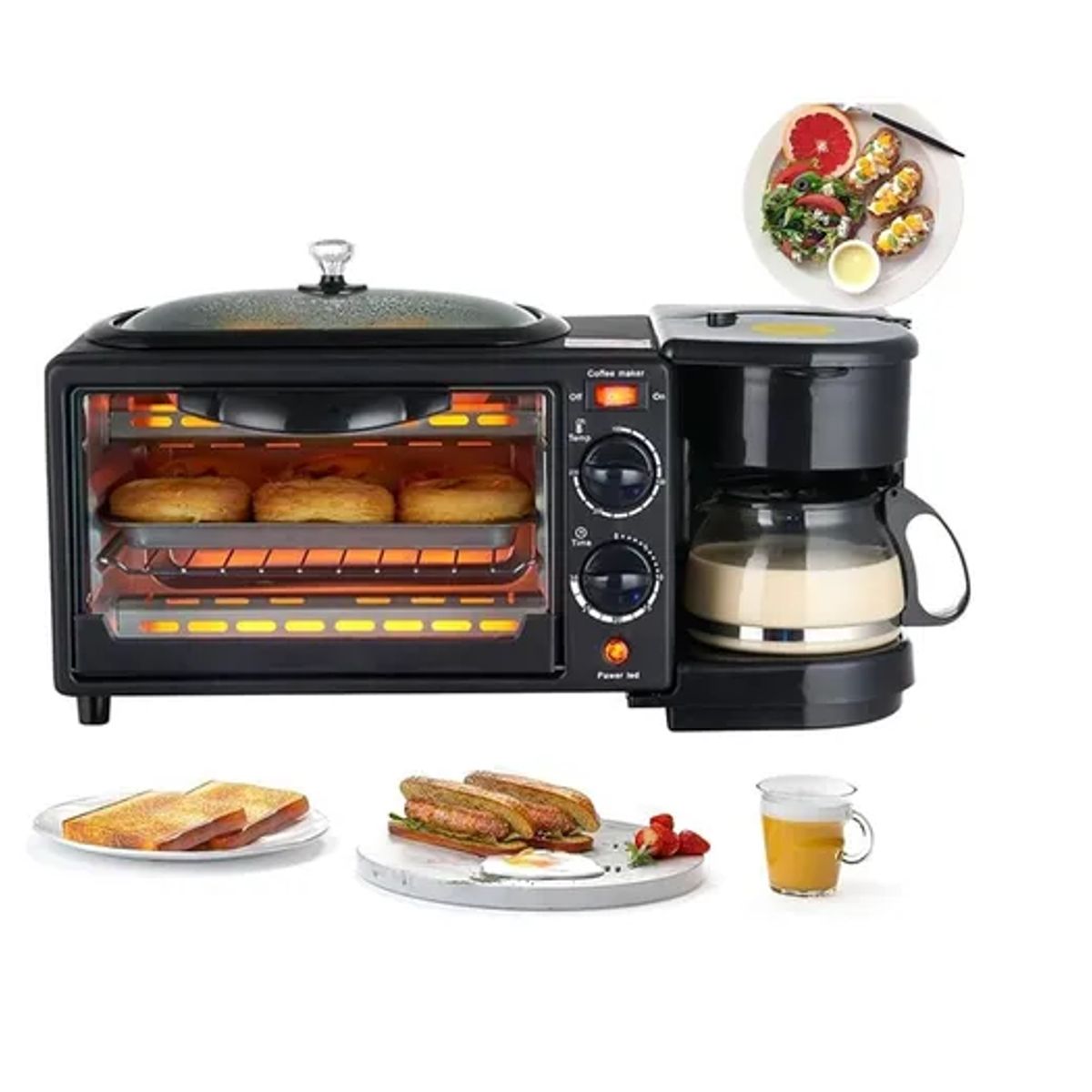 GENERICO - Horno Eléctrico Tostador Cafetera Parrilla 3 En 1