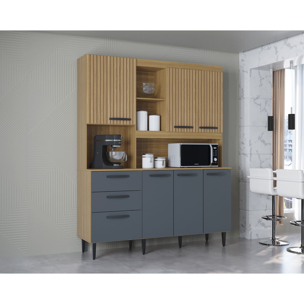 GENERICO - Alacena Multiusos Cocina Catarina Grande Damasco Acanalado Gris