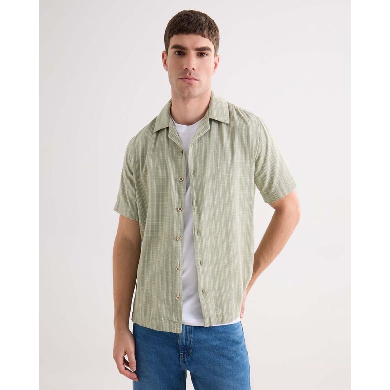SEVEN SEVEN - Camisa Para Hombre Manga Corta Sin Bolsillo Cuello Resort Color Verde Marca Seven Seven #45012158