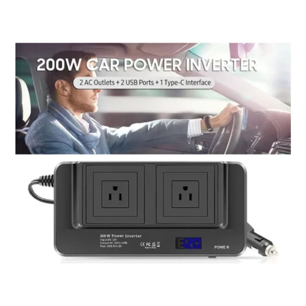 GENERICO - Inversor Portátil Multitoma Para Carro Usb Automovil