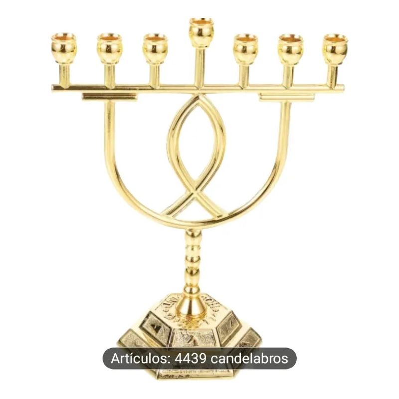 SIN ETIQUETAS - Candelabro Menora Judio Antiguo En Bronce Baño Oro 24k