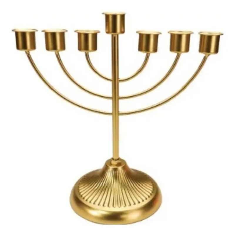 SIN ETIQUETAS - Candelabro Judio Menora Antiguo En Antimonio Dorado 7 Velas