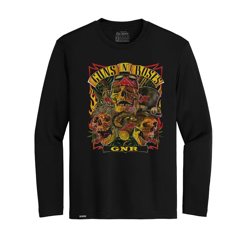 CREACIONES NU CROWN - Camiseta Manga Larga Guns N Roses Calavera Rock Metal Hombre Nu Crown