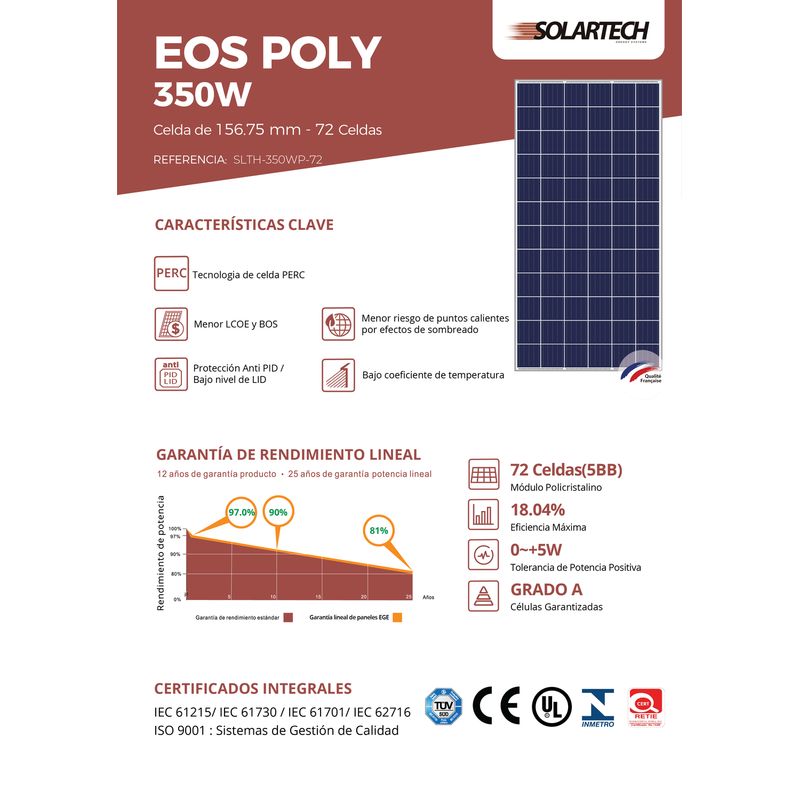 GENERICO - Panel Solar 350W marca Solartech