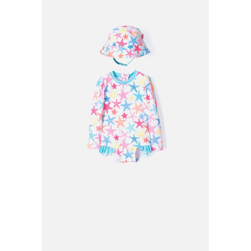 LITTLEMIC - Vestido de baño LittleMic multicolor incluye bucket hat para bebé niña