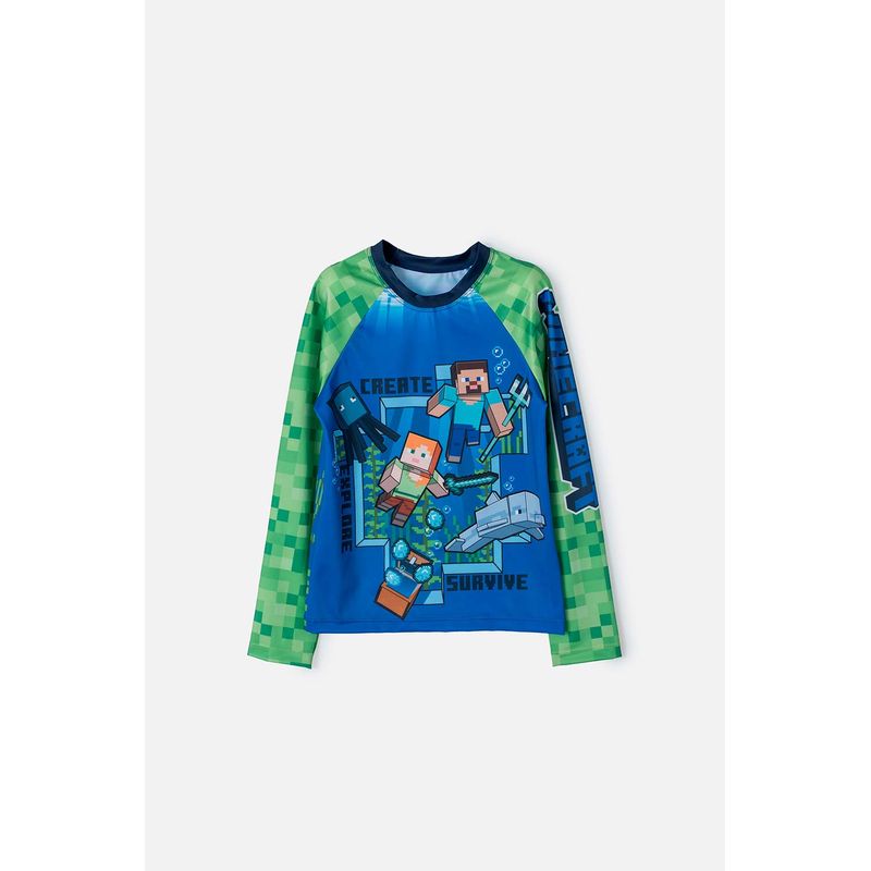 MINECRAFT - Camiseta de baño Minecraft manga larga verde y azul para niño