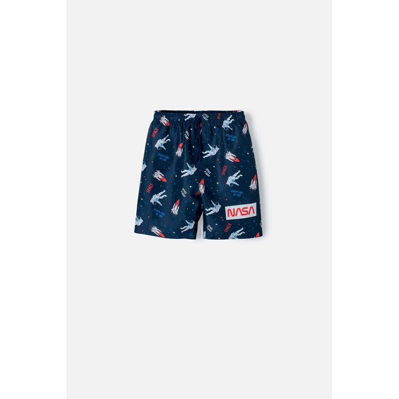 NASA - Pantaloneta de baño de la Nasa azul oscuro estampada para niño