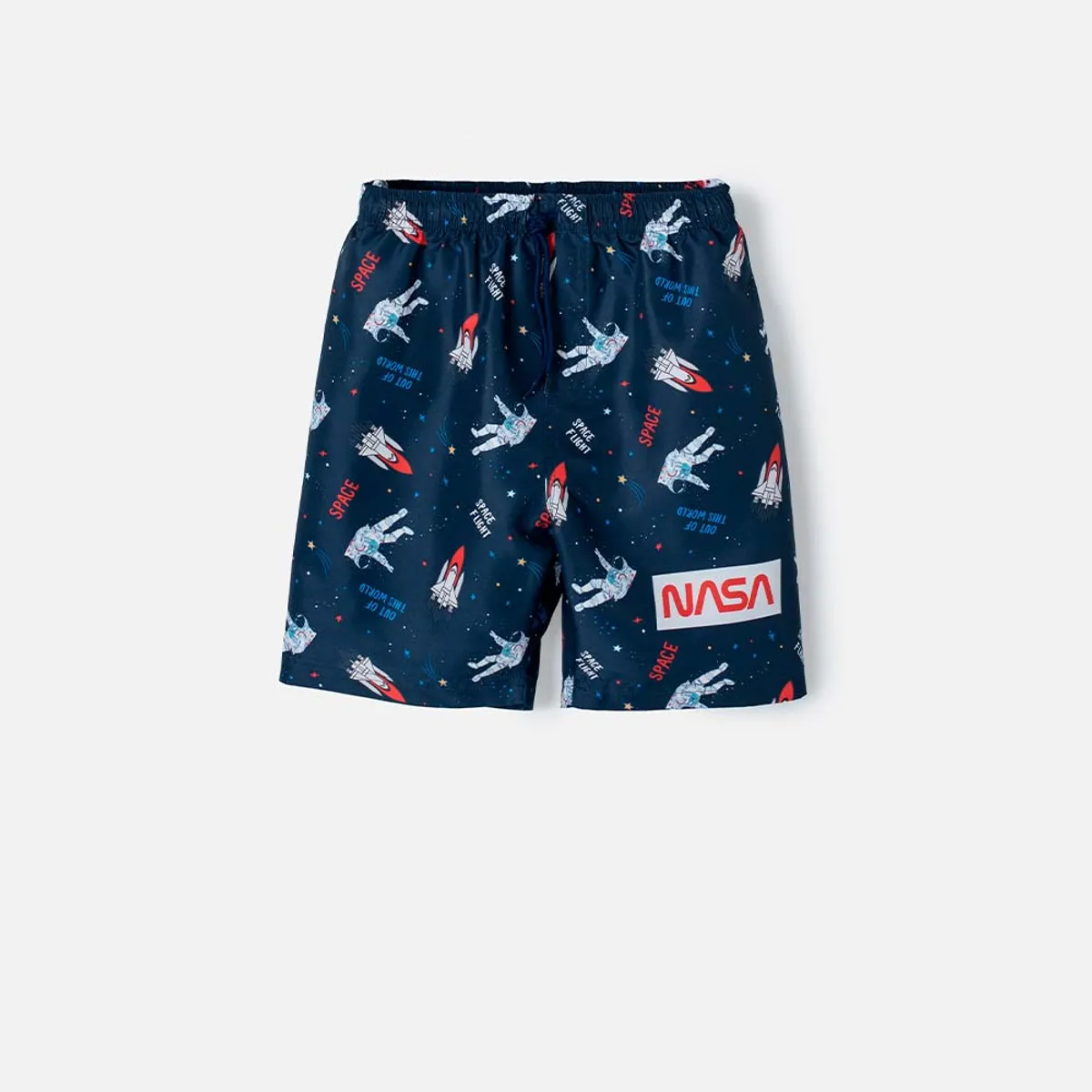 NASA - Pantaloneta de baño de la Nasa azul oscuro estampada para niño