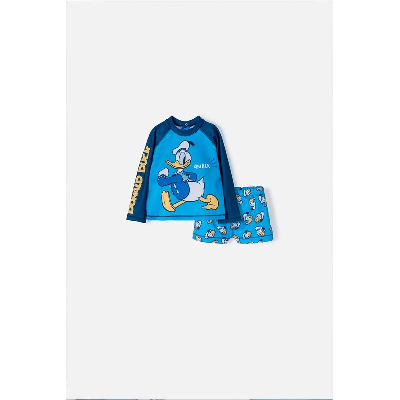 DISNEY - Conjunto de baño de Donald manga larga azul para bebé niño