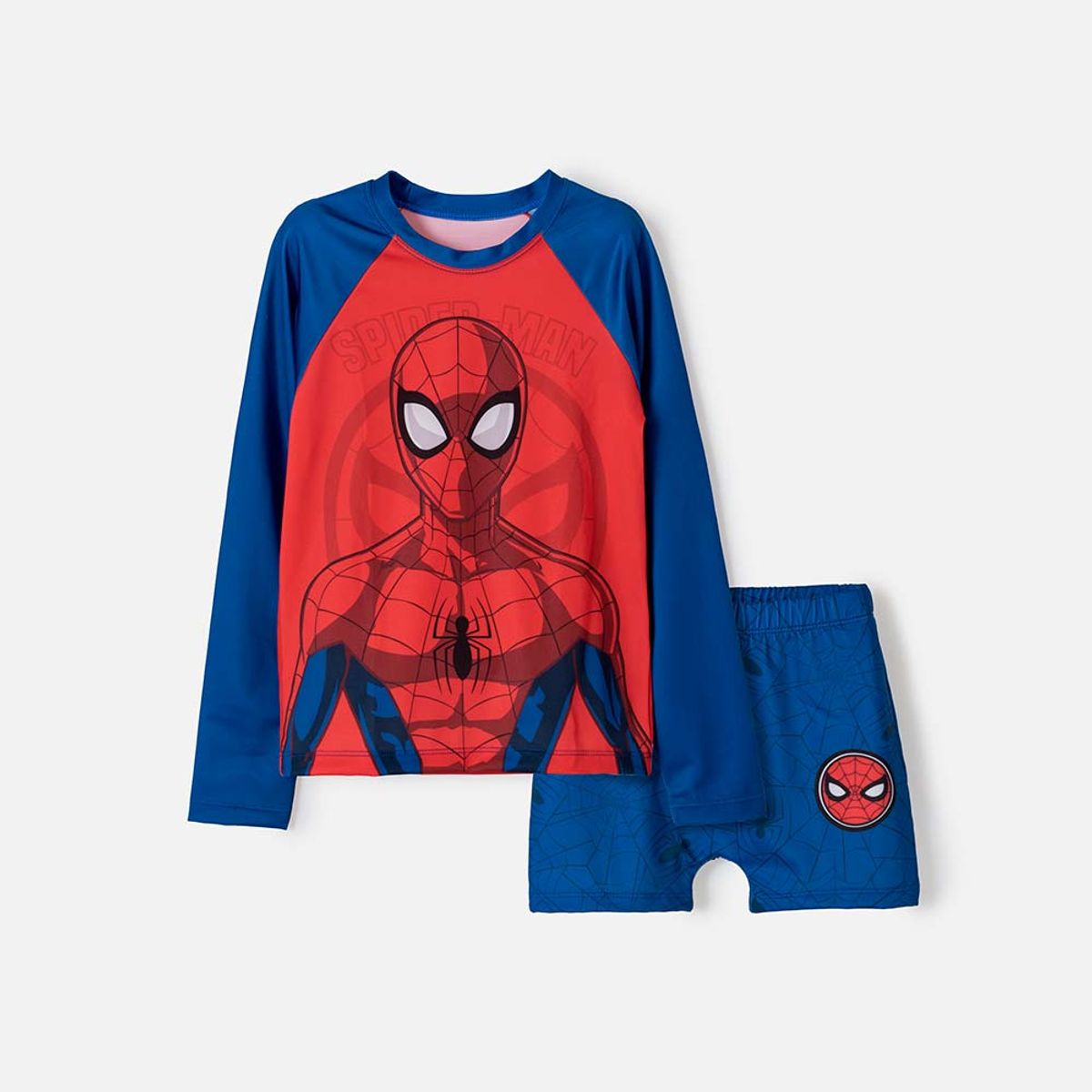 MARVEL - Conjunto de baño de Spider-man manga larga rojo/azul para niño