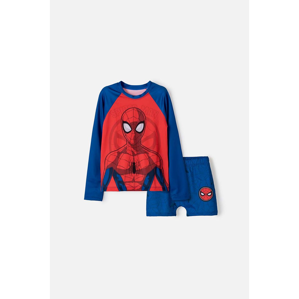 MARVEL - Conjunto de baño de Spider-man manga larga rojo/azul para niño