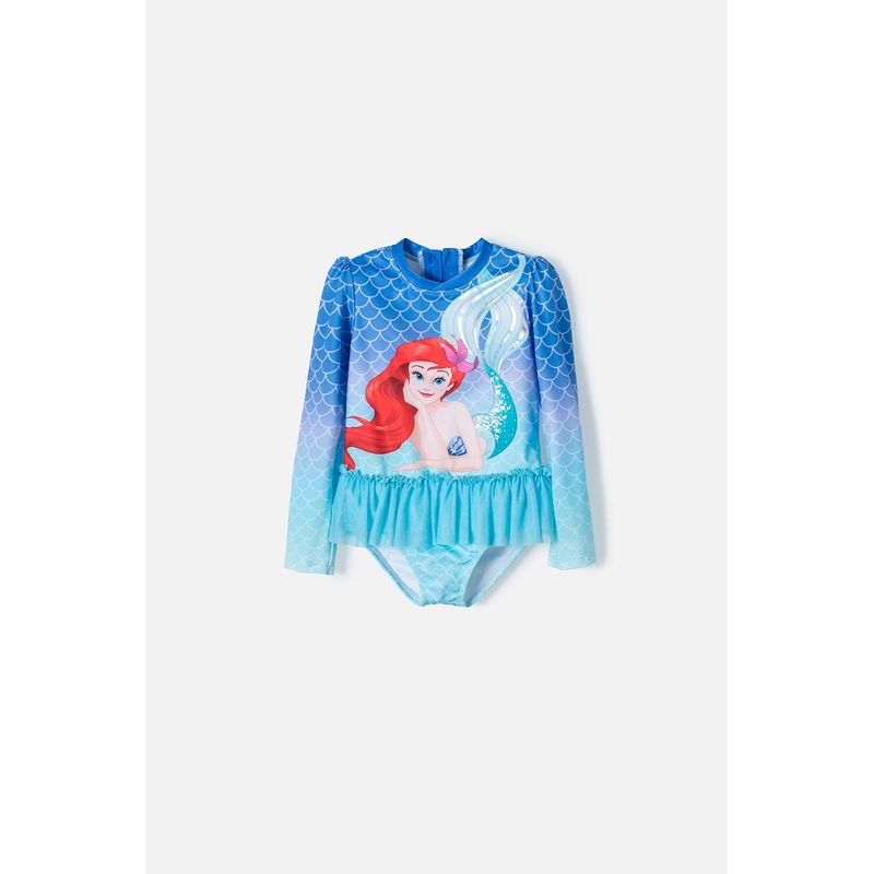 DISNEY - Vestido de baño de La Sirenita manga larga multicolor para niña 2T a 5T