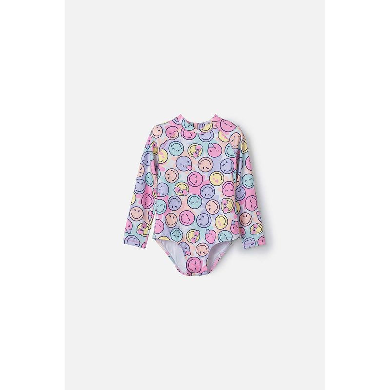 SMILEY - Vestido de baño de Smiley multicolor manga larga para niña 2T a 5T
