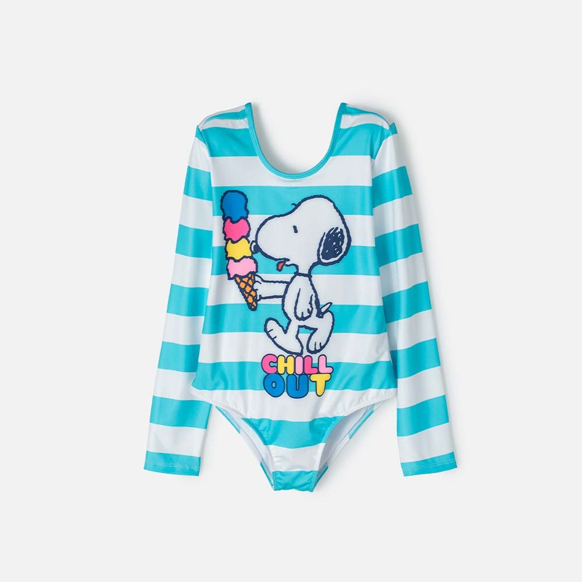 SNOOPY - Vestido de baño de Snoopy blanco y turquesa con estampado para niña