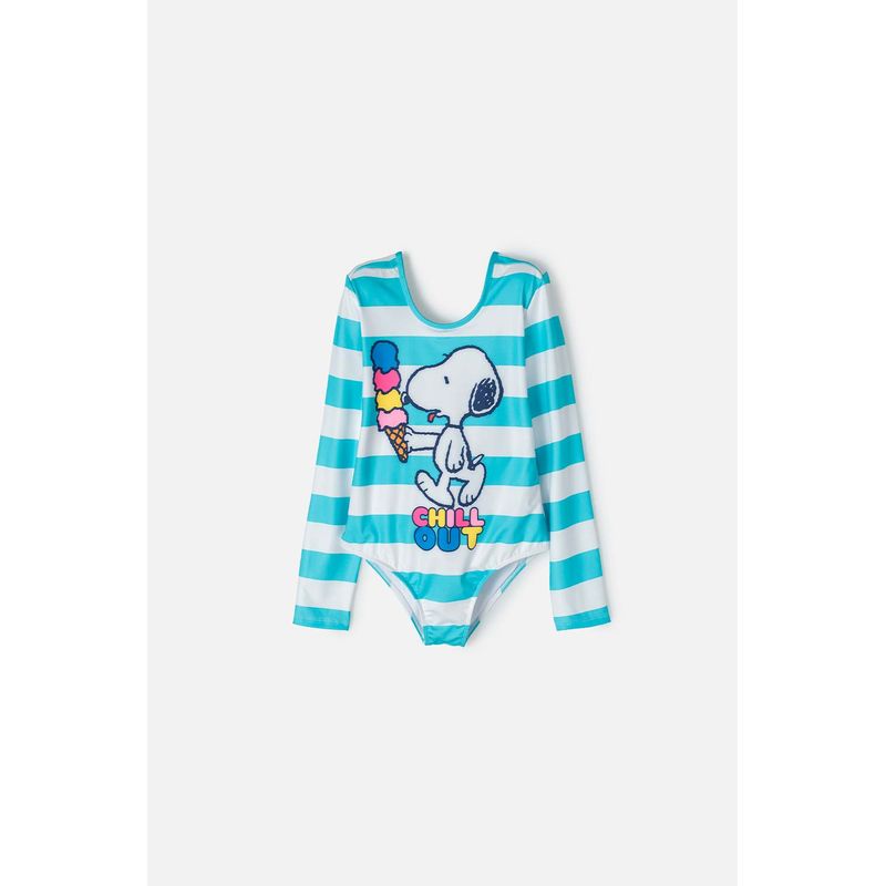 SNOOPY - Vestido de baño de Snoopy blanco y turquesa con estampado para niña