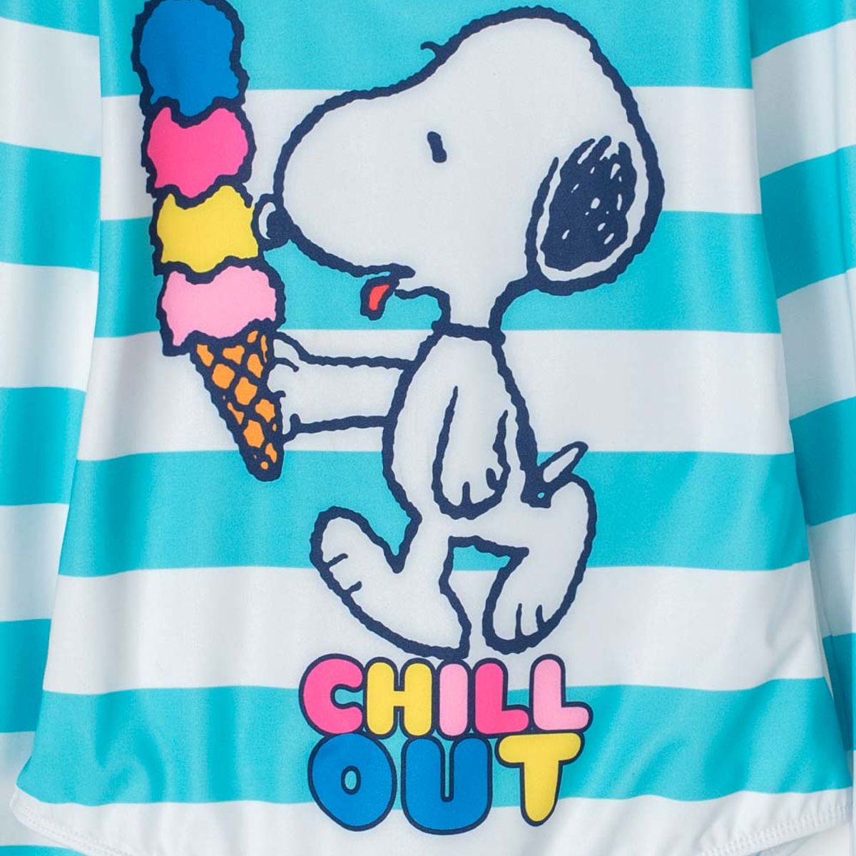SNOOPY - Vestido de baño de Snoopy blanco y turquesa con estampado para niña