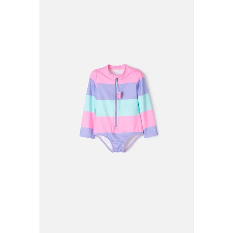 LITTLEMIC - Vestido de baño LittleMic multicolor manga larga para niña 2T a 5T
