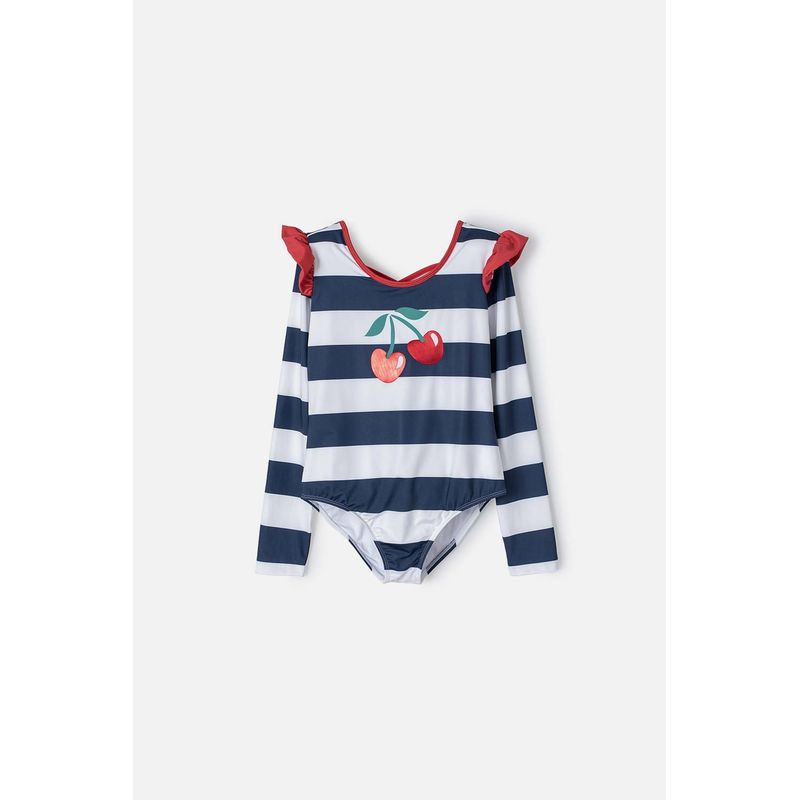 MIC - Vestido de baño Mic azul, rojo y blanco manga larga para niña