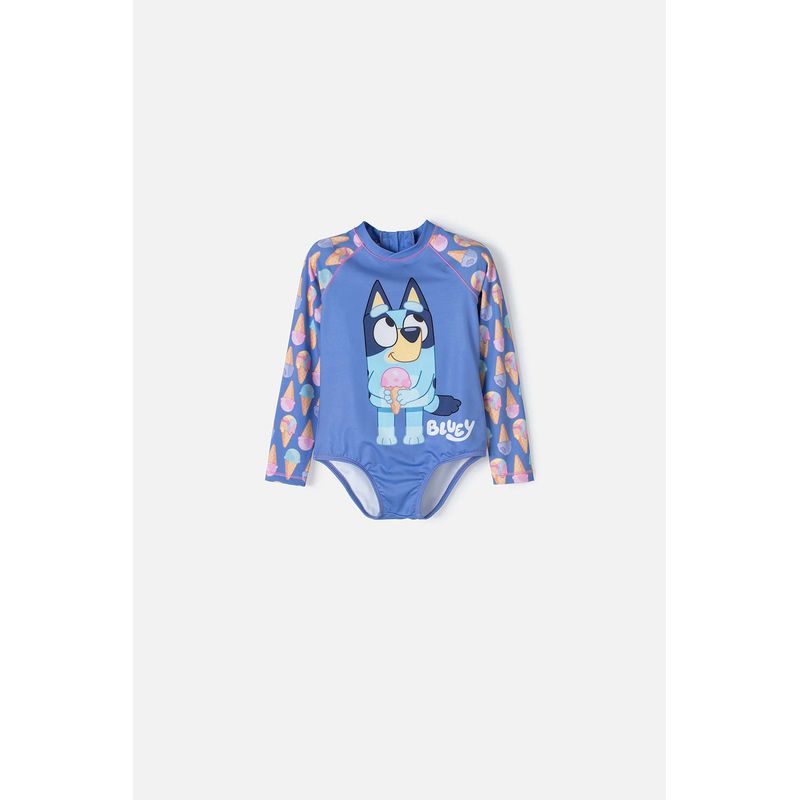 BLUEY - Vestido de baño de Bluey multicolor manga larga para niña 2T a 6T