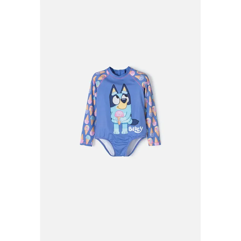 BLUEY - Vestido de baño de Bluey multicolor manga larga para niña 2T a 6T