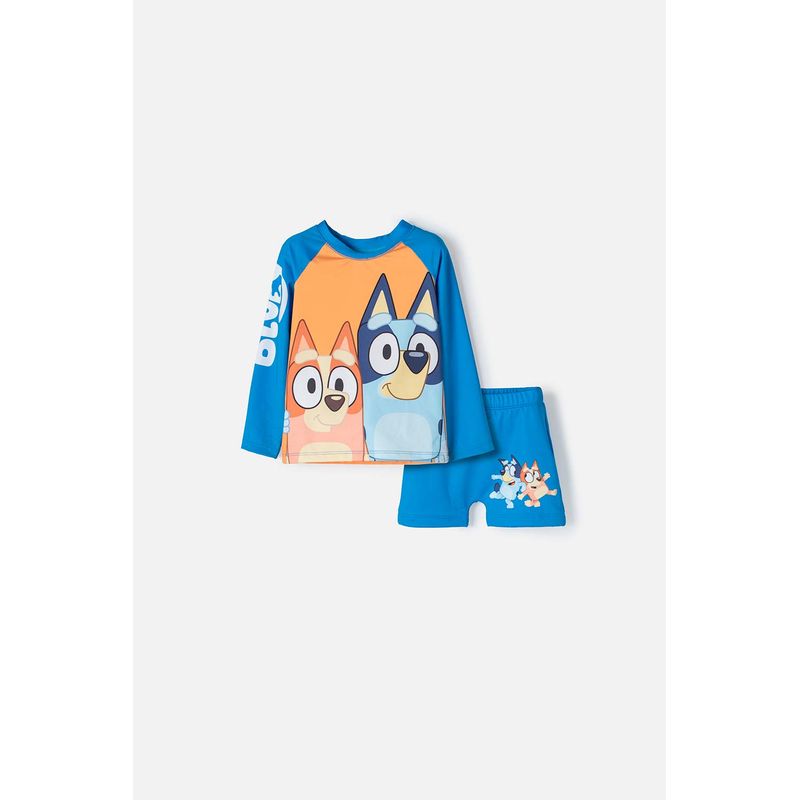 BLUEY - Conjunto de baño de Bluey azul y naranja manga larga para niño 2T a 6T