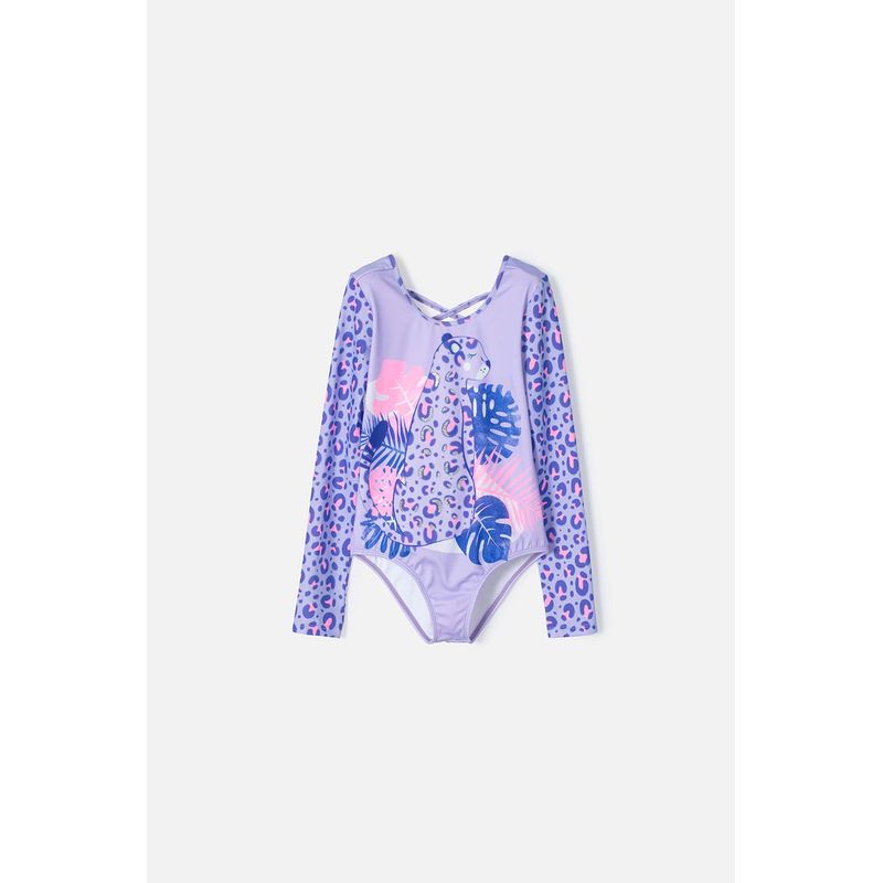 MIC - Vestido de baño Mic morado con estampado animal print para niña