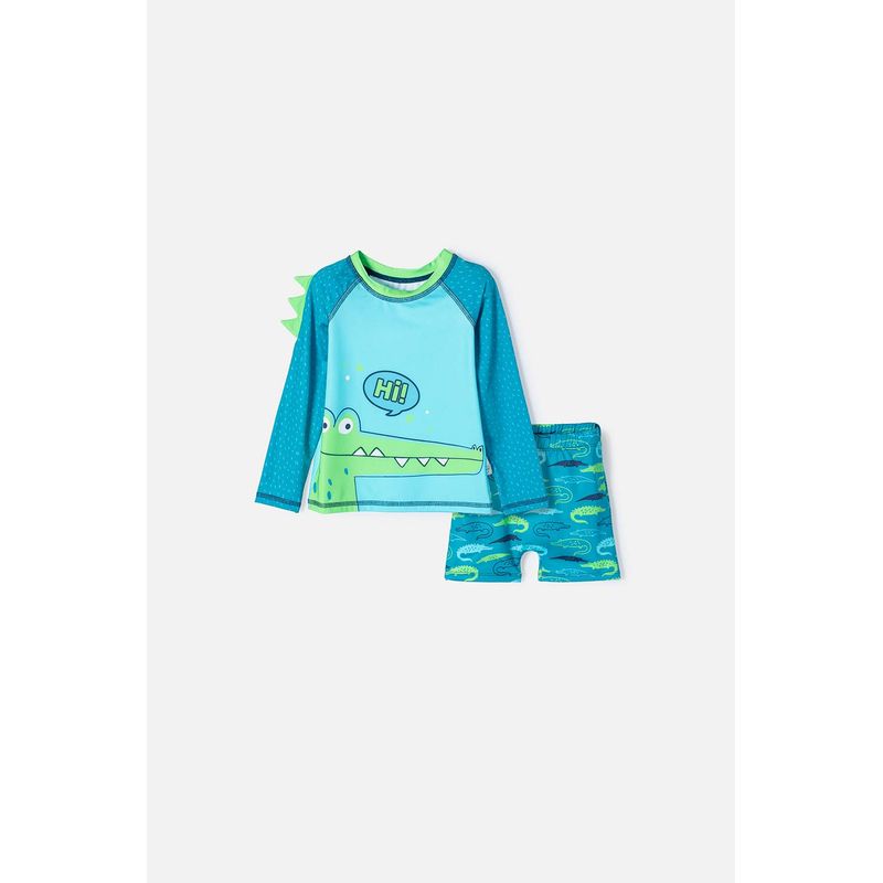LITTLEMIC - Conjunto de baño de LittleMic manga larga verde para niño 2T a 5T