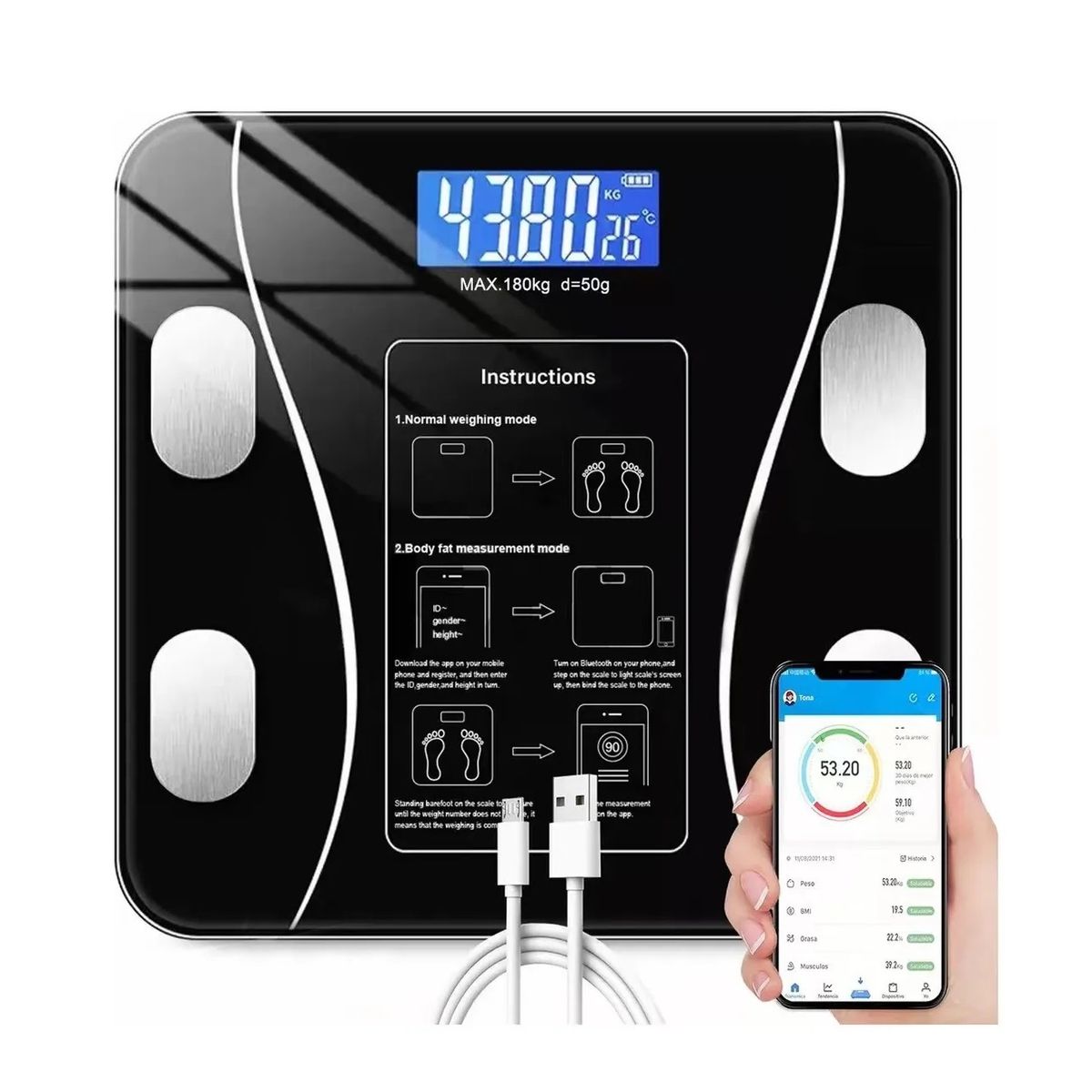 GENERICO - Báscula Inteligente Digital Bluetooth Por Aplicación