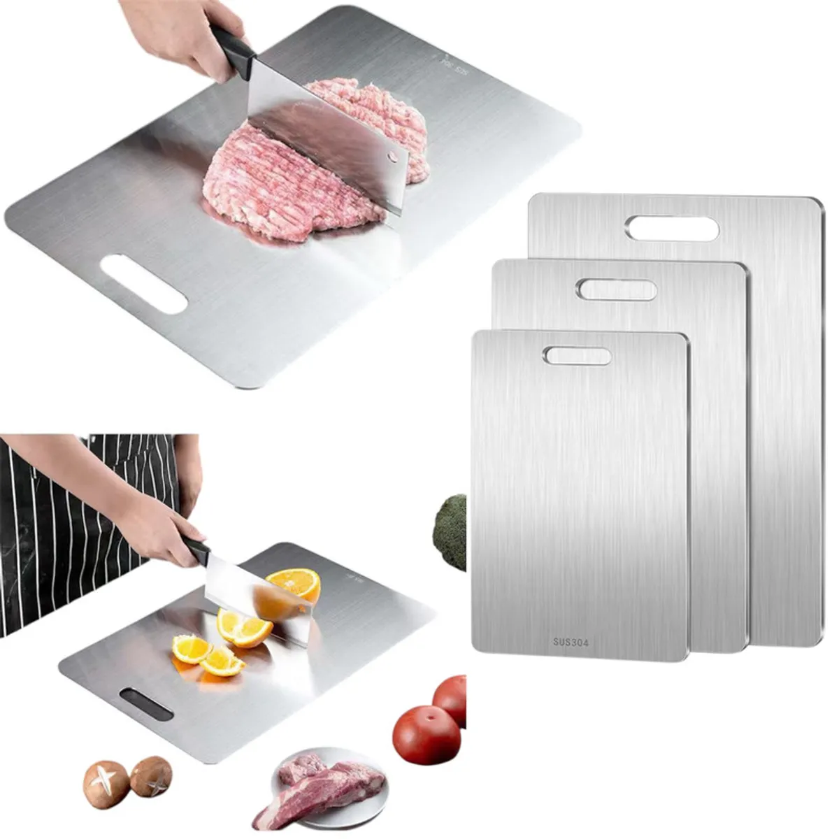 MULTIPLACE COLOMBIA - Tabla de Picar en Acero Inoxidable mediana Antibacterial-