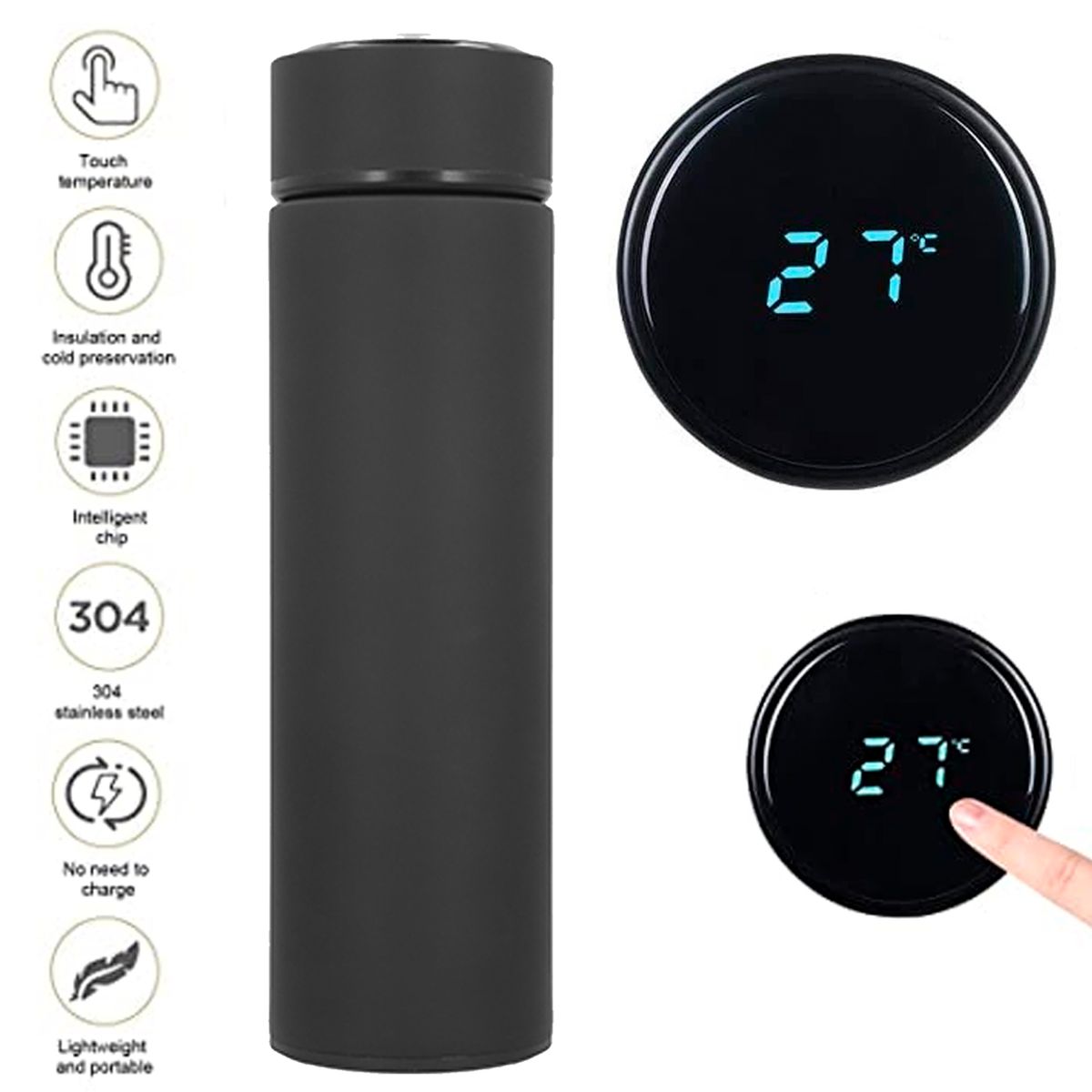 MULTIPLACE COLOMBIA - Termo bebidas calientes y frías digital 500 ml acero inoxidable Negro-