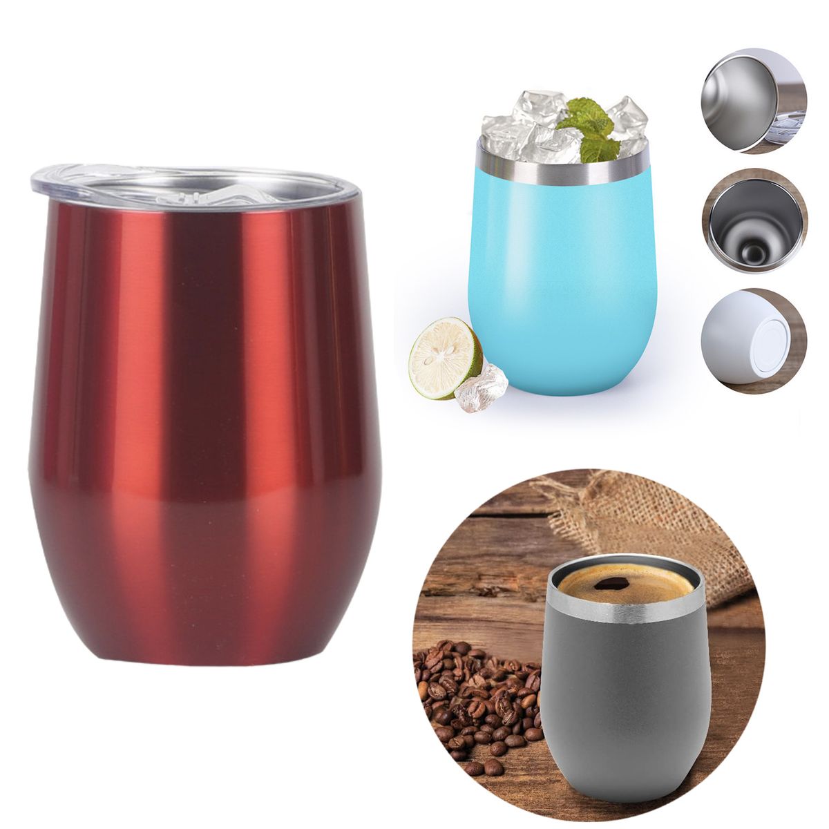 MULTIPLACE COLOMBIA - Termo Vaso Termico Acero Mug Mate Vino Te Café 354 ml Rojo-