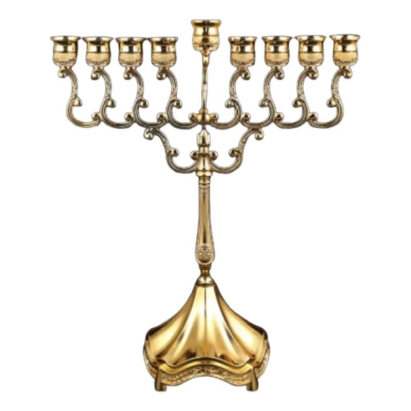 SIN ETIQUETAS - Candelabro Januca Judio Antiguo Bronce Baño Oro 24k 9 Velas