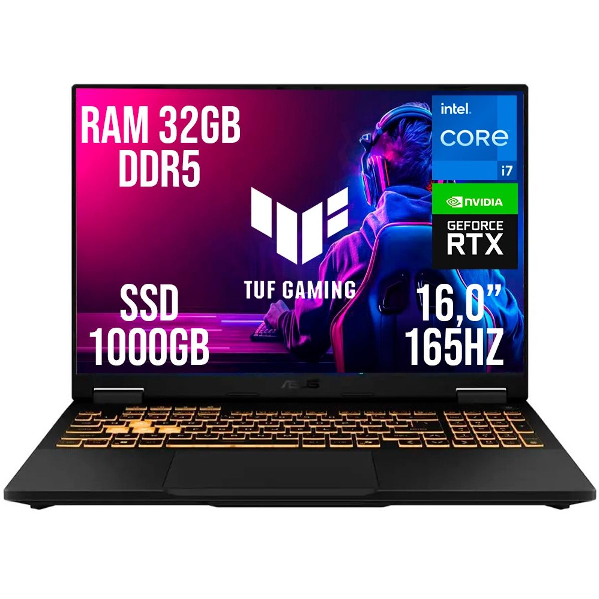 ASUS - PORTATIL ASUS TUF F16 INTEL CORE I7 14650HX RTX 5060 RAM 32GB SSD 1TB 16.0"
