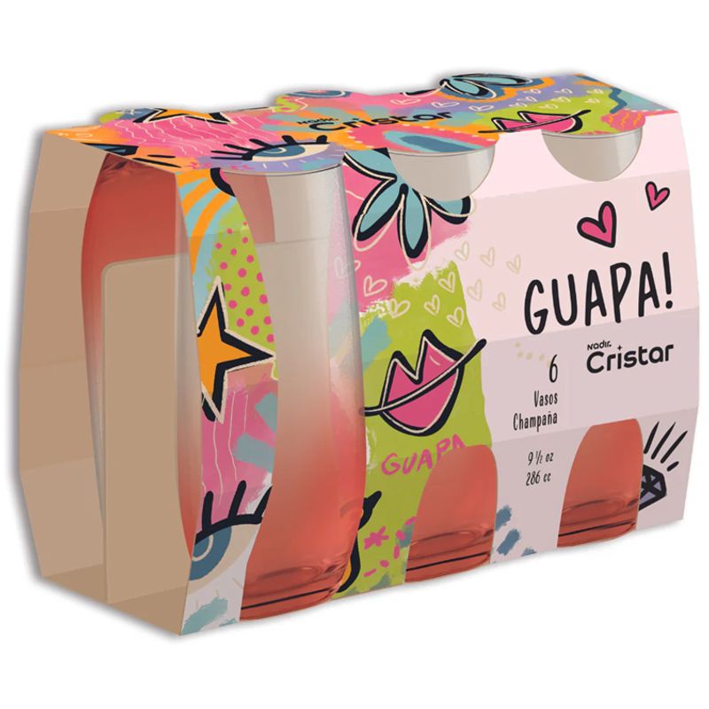 CRISTAR - Set X6 Unidades de Vasos Champaña Stemless Guapa Cristar