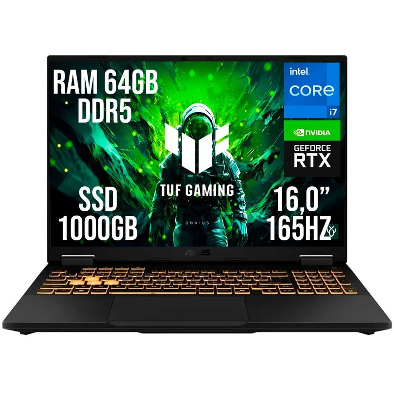 ASUS - PORTATIL ASUS TUF F16 INTEL CORE I7 14650HX RTX 5060 RAM 64GB SSD 1TB 16.0"