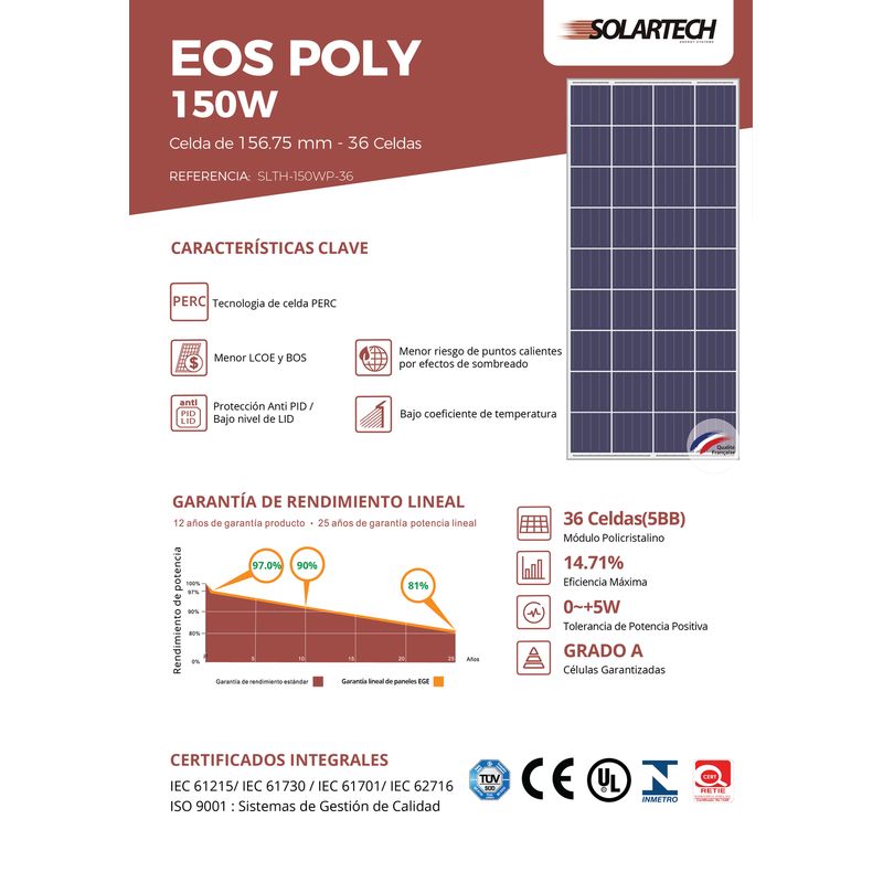 GENERICO - Panel Solar 150W marca Solartech