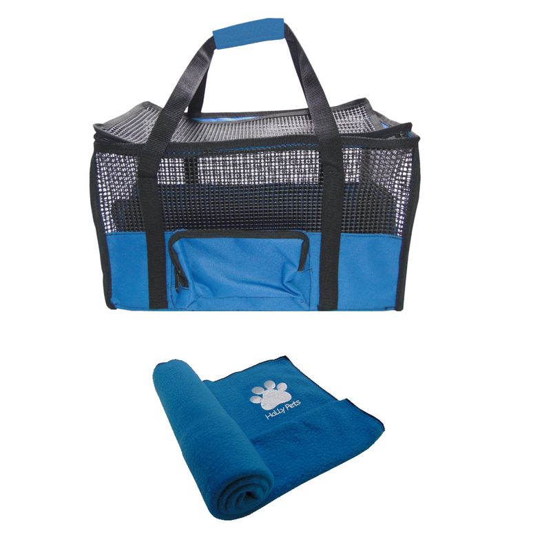 HALLY PET - Maletin Cargador Cabina + Cobija Grande Azul Claro