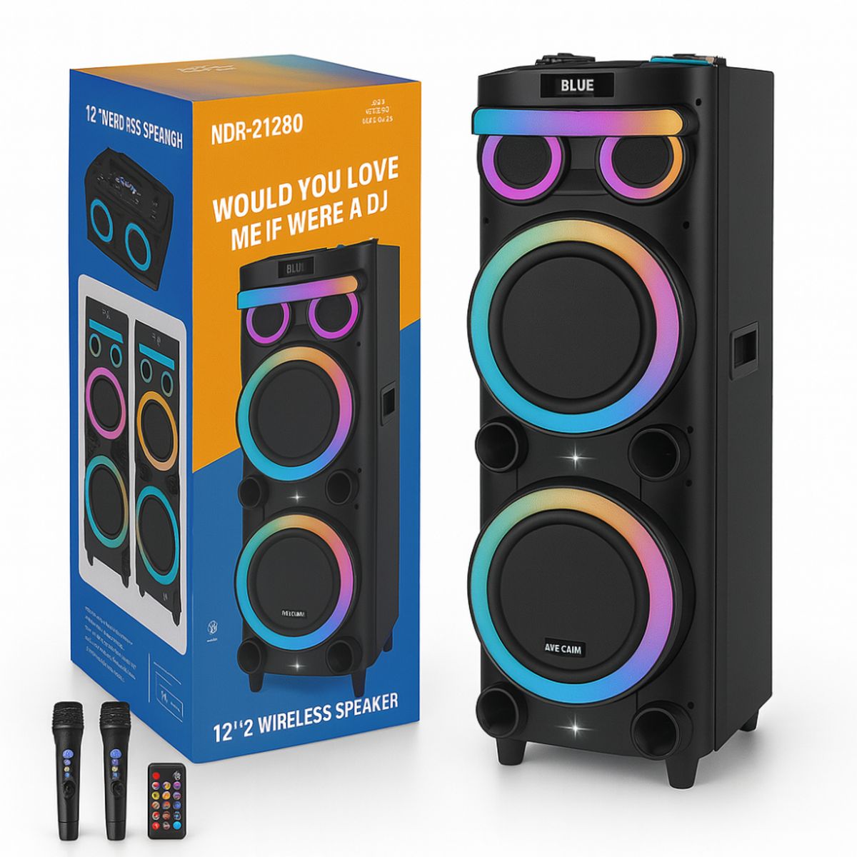 TECNOHOGAR JS - Cabina Bluetooth NDR 12” 3000W con Micrófono y Luces LED