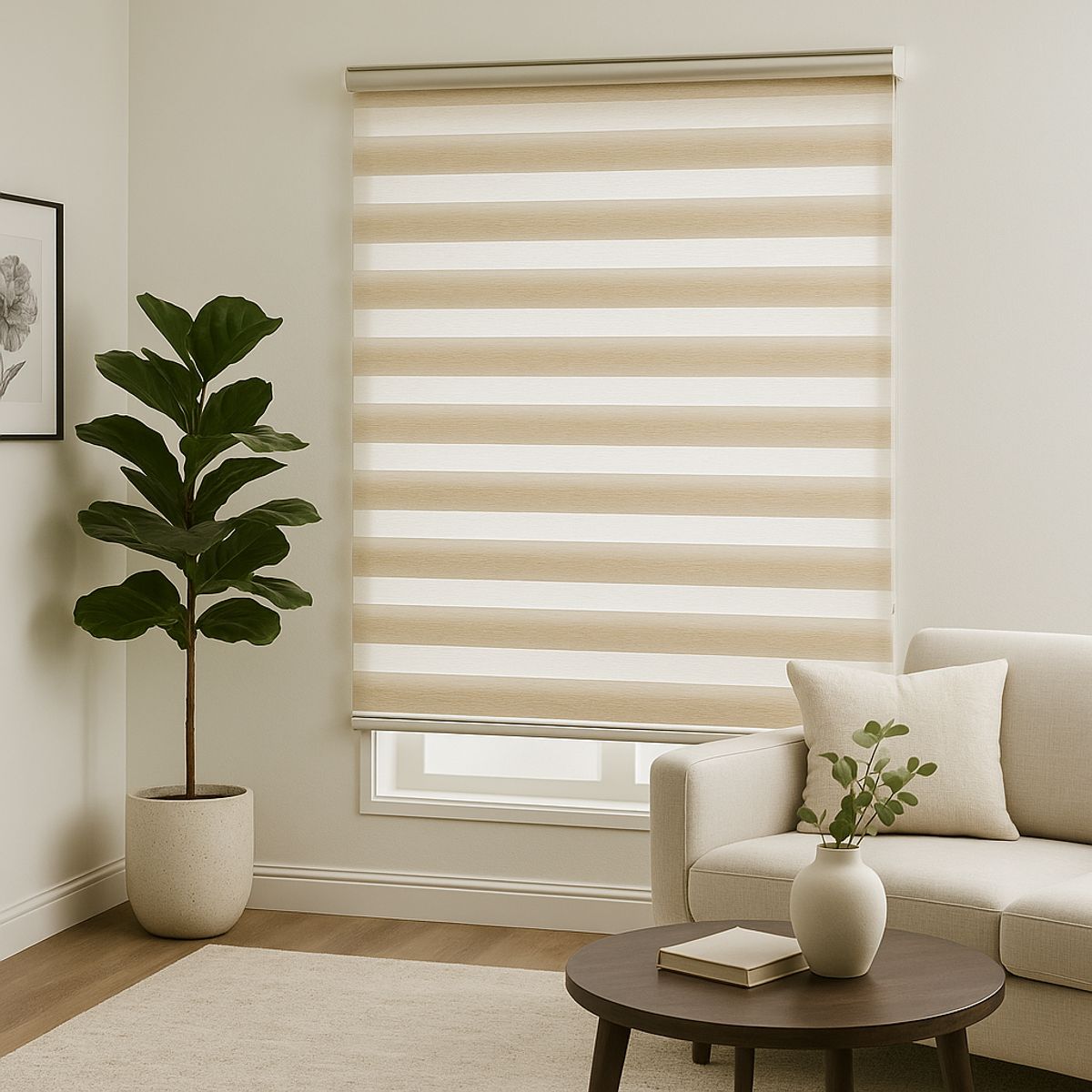 HIGH CLASS - Cortina enrrollable Sheer Combi Belita Ivory 140 x 160 cm