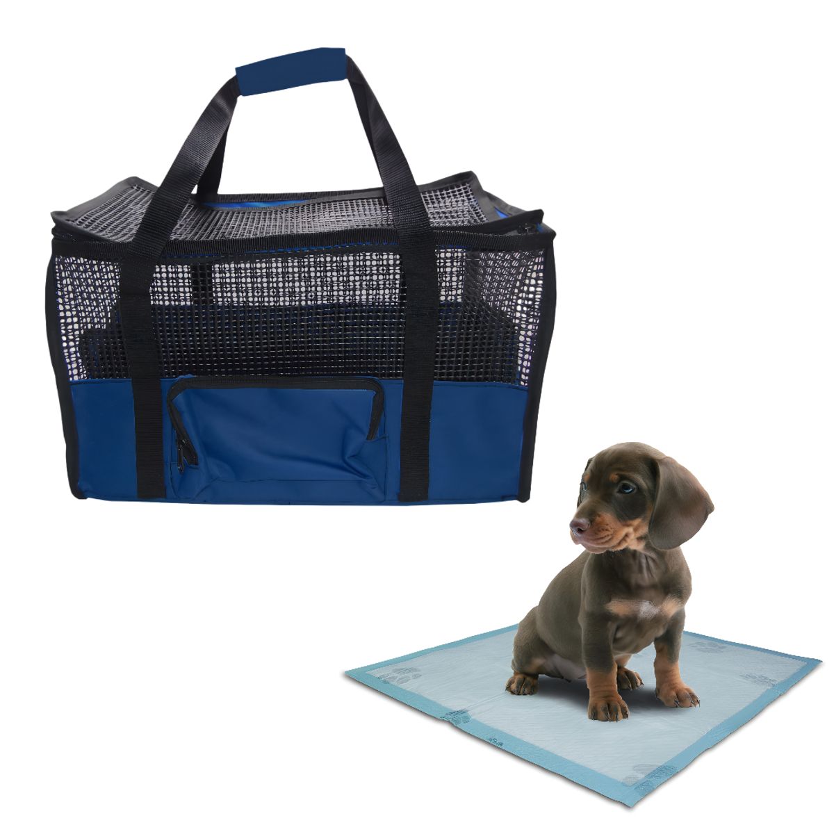 HALLY PET - Maletin Cargador Cabina + 15 Und de Tapetes Azul Oscuro