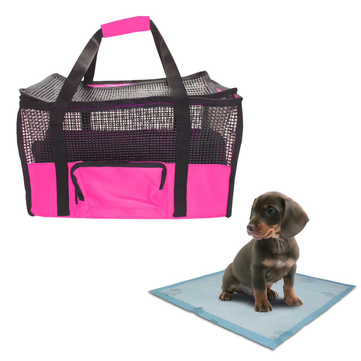 HALLY PET - Maletin Cargador Cabina + 15 Und de Tapetes Rosado