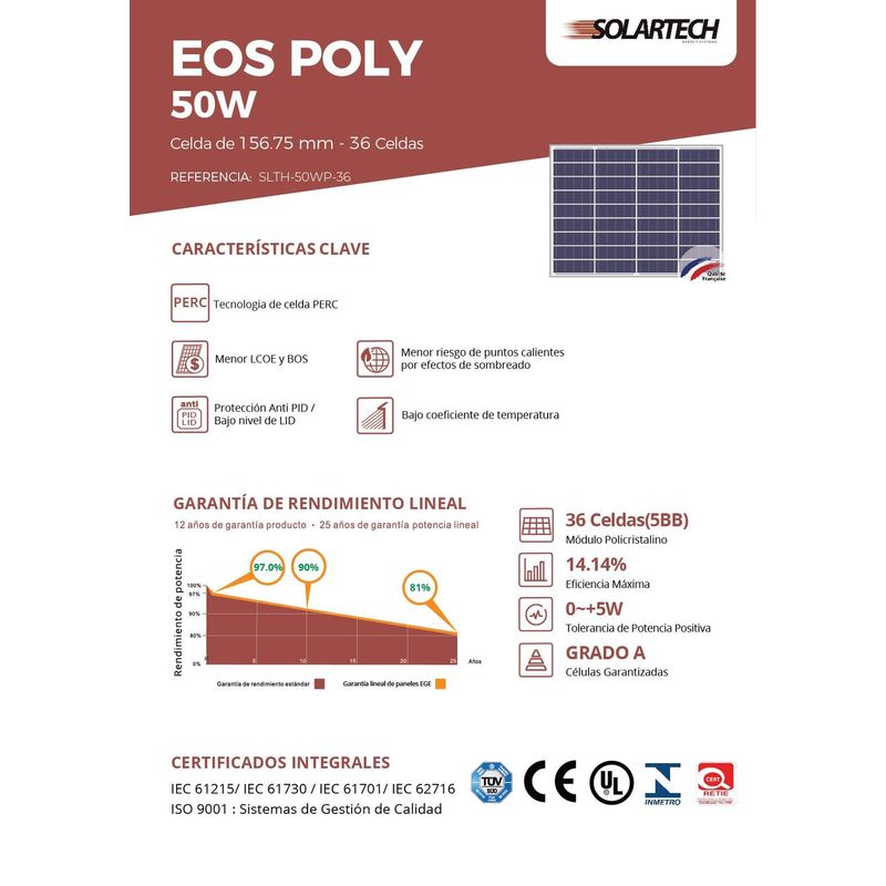 GENERICO - Panel Solar 50W marca Solartech
