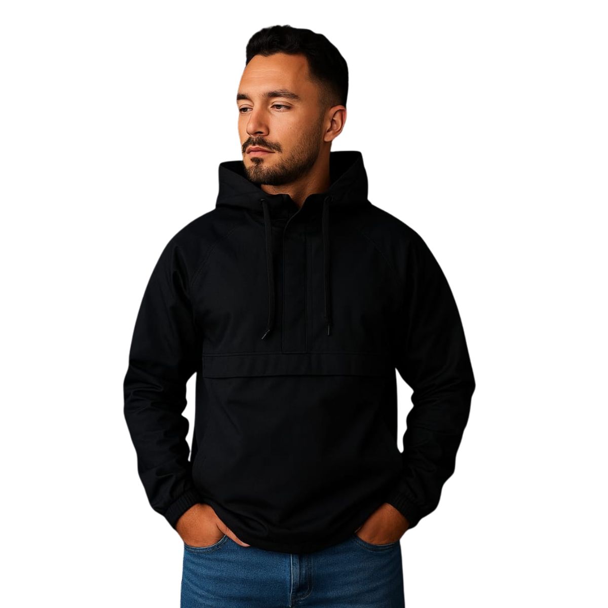CO TRENDS - Chaqueta Rompevientos Tipo Canguro Negro